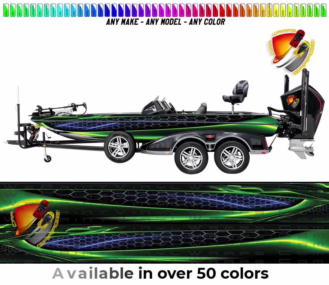 Azul, verde y negro hexagonal enjaulado vinilo gráfico barco envoltura calcomanía pesca lubina pontón deportista embarcación mar doo etc.. Calcomanía de envoltura de barco video poster