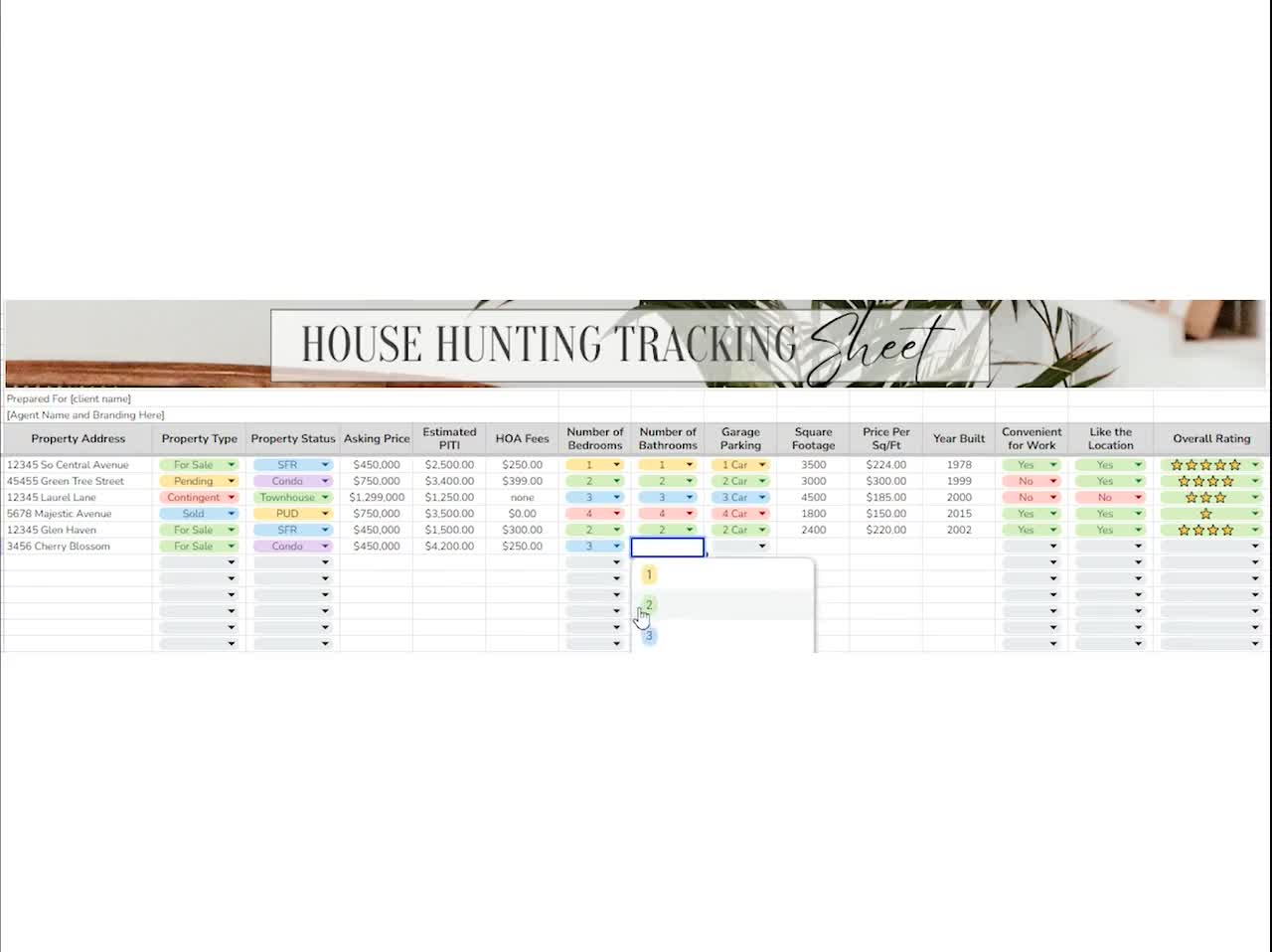 House Hunting Scorecard and Ranking Excel Spreadsheet Home Buyer