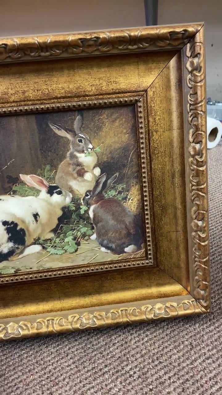 Three Rabbits selling Framed Oil Painting Print on Canvas in Antiqued Gold Leaf Frame. 8