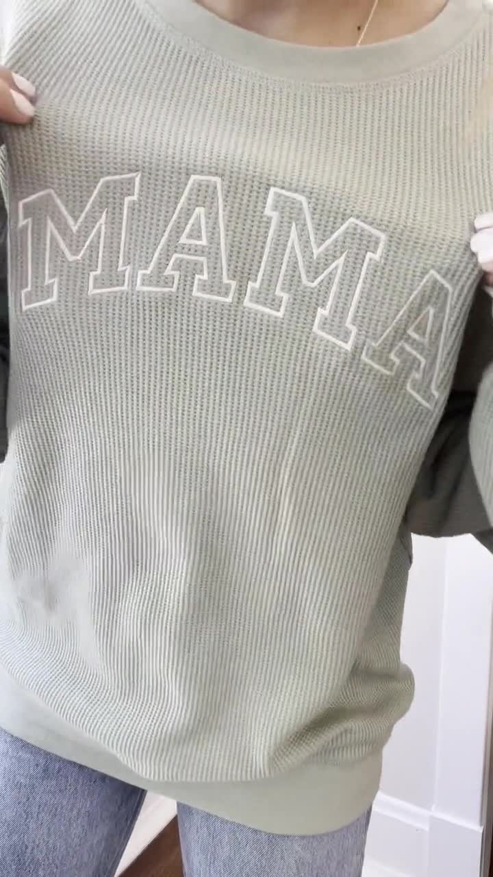 Waffle Knit Mama Crewneck Sweatshirt Embroidered Mama Sweatshirt Family Crewneck  Sweatshirt Pregnancy Announcement Gift for Family 