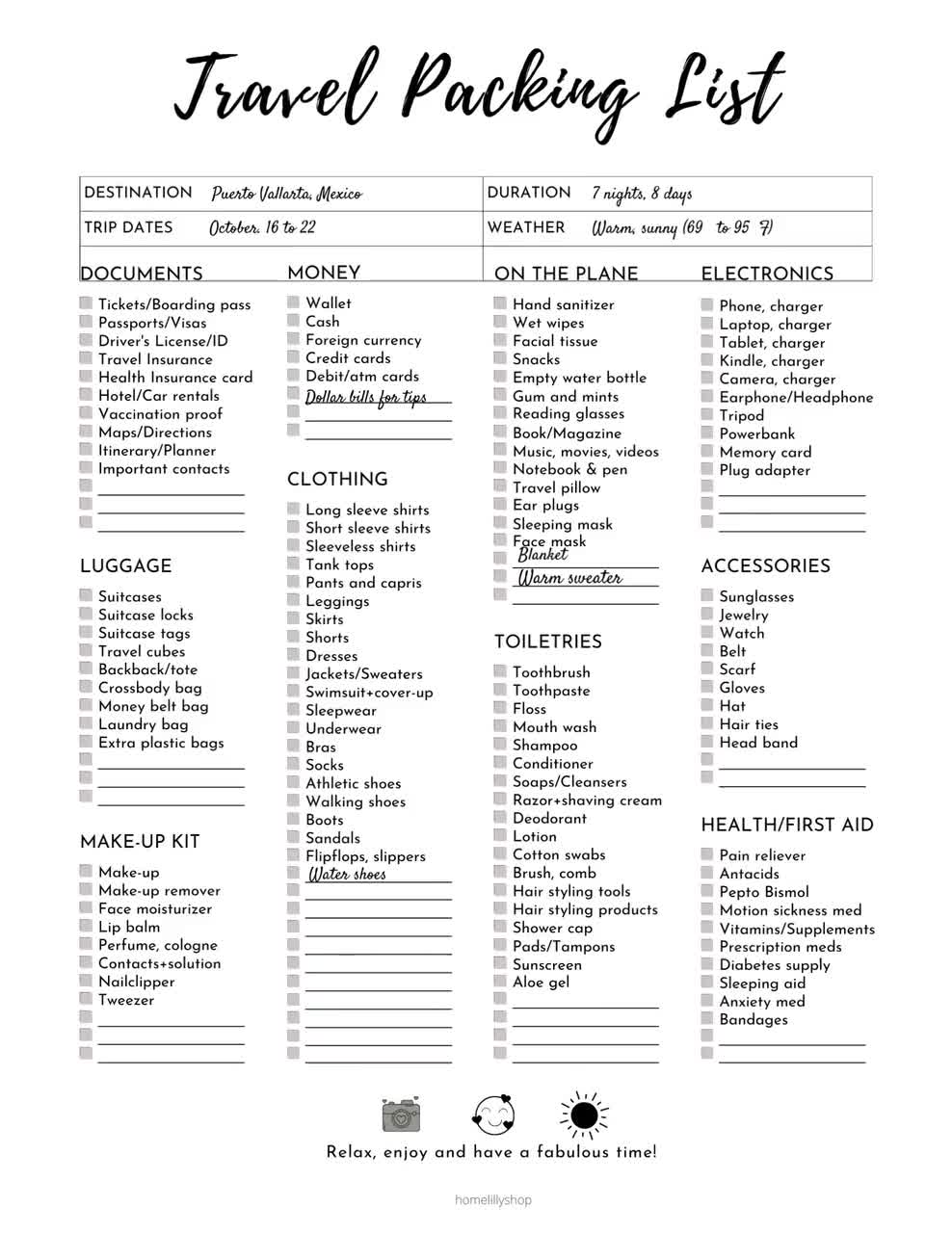 Travel Packing List Packing Checklist Travel Planner Packing List Printable Travel  Checklist Cruise Packing List 
