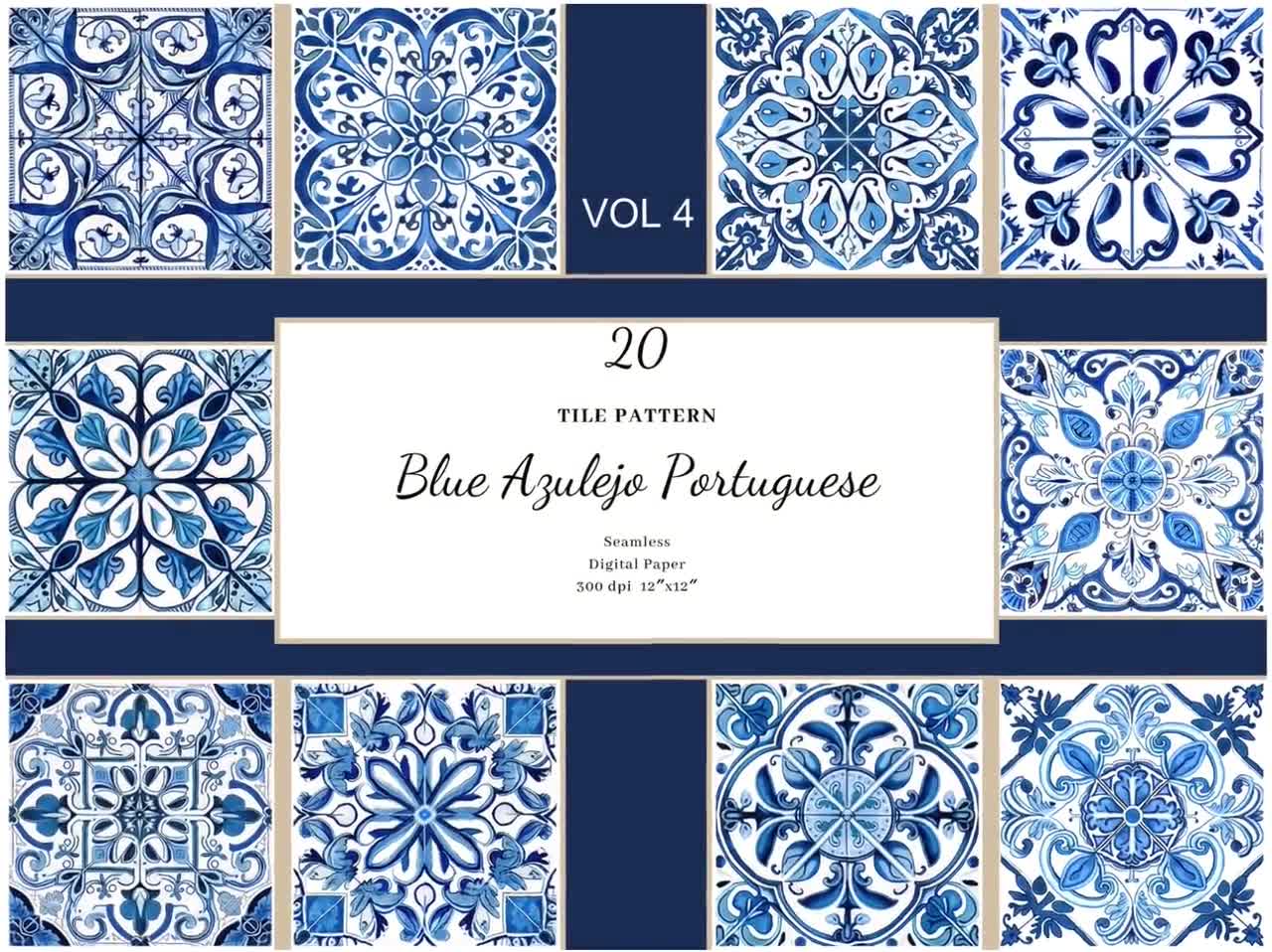 Majolica pottery tiles mega set blue and white Vector Image
