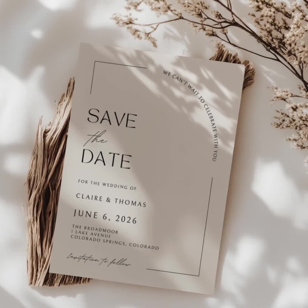 elegant save the date wedding template, modern save the date card, wedding announcements, minimalistic wedding stationary, editable template video poster