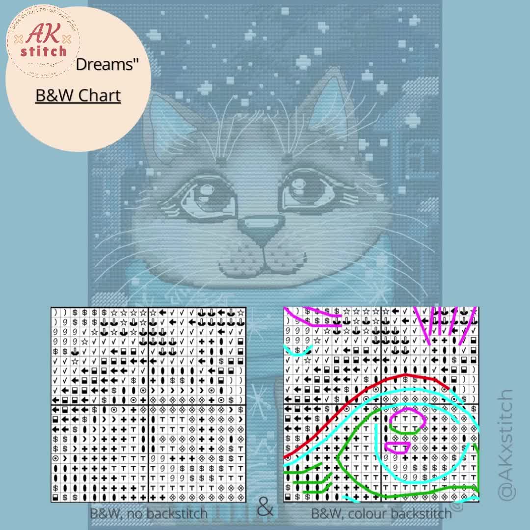 Winter Dream Cat Cross Stitch KIT PDF Chart, Cute Festive