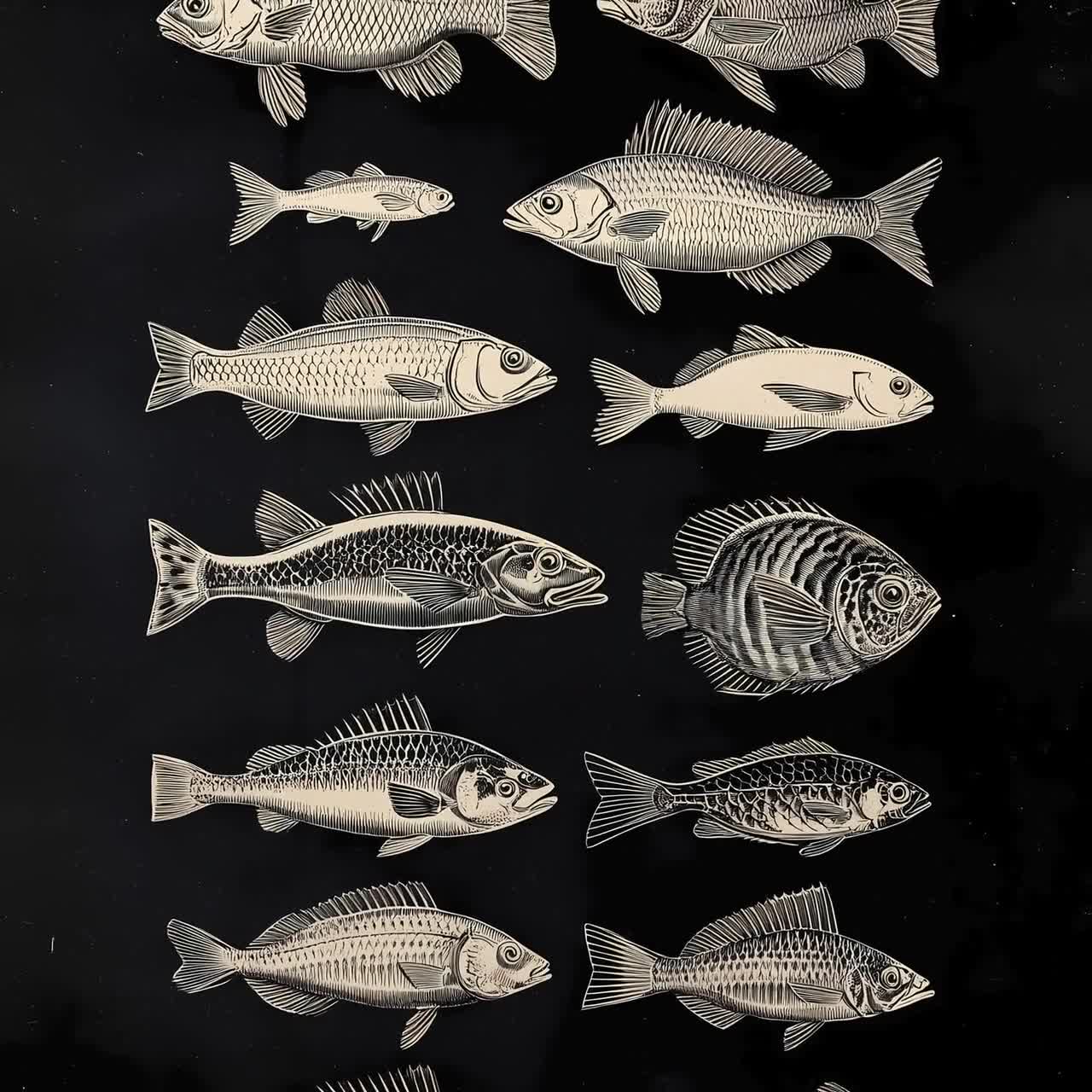 【真作】掛軸　三尾の小魚図　洒脱な筆遣い　淡彩魚図　素朴な味わい　T110 Antique Fish Species Chart - Scientific Ichthyology Art Print
