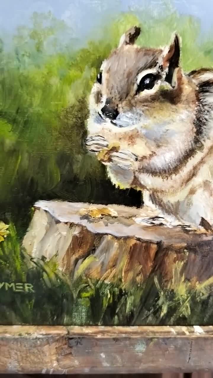 リスの絵画 オリジナル 野生動物アート 動物のアートワーク 森の
