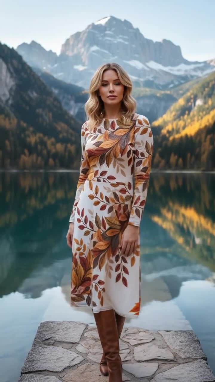long sleeve midi dress autumn Green Linen Midi Dress - Long Sleeve A-Line