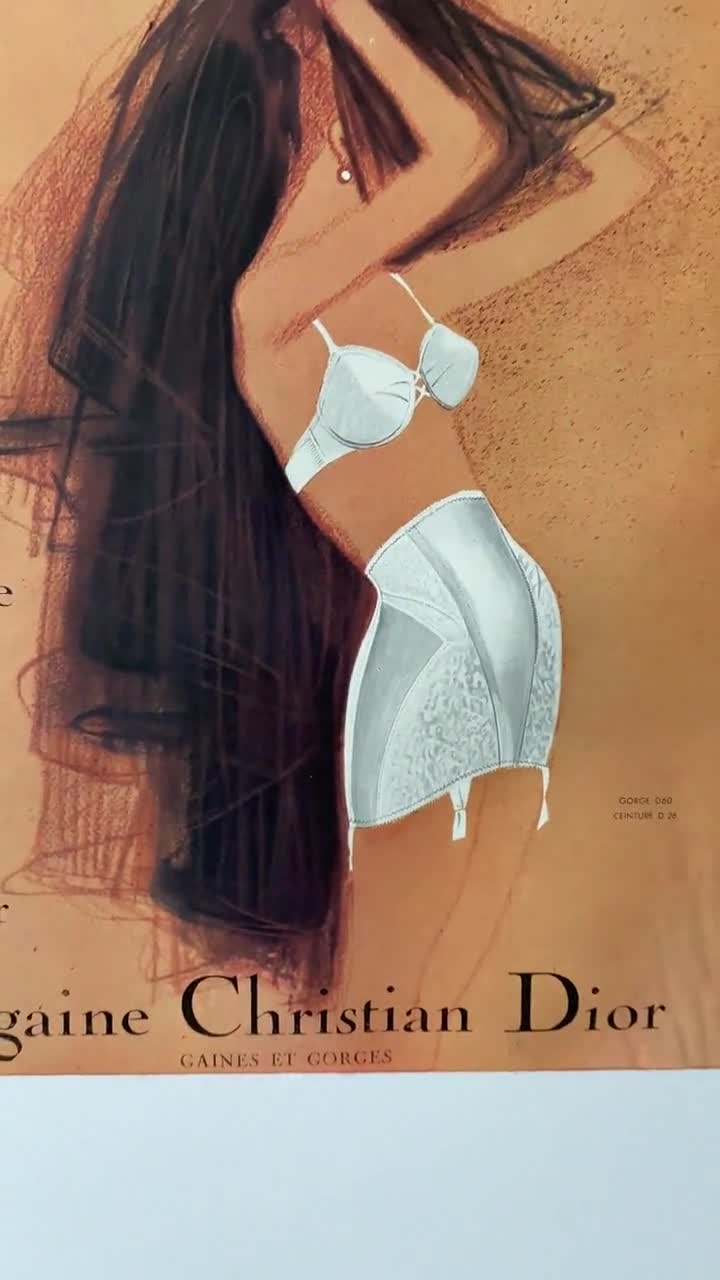 Original 1950s Vintage Dior Lingerie Ad Print by Rene Gruau