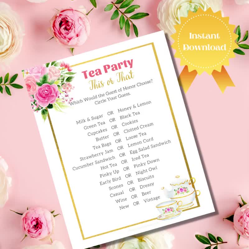 Tea Party Game | Instant Download | Garden Tea Party | Afternoon