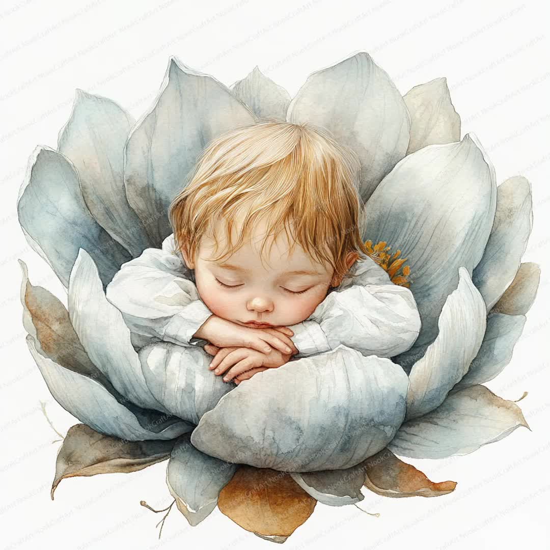 油絵　専用　花壇から顔を出した赤ちゃんぶた 花の中で眠る赤ちゃん 16 枚のイラスト | 夢のような花柄の幼児