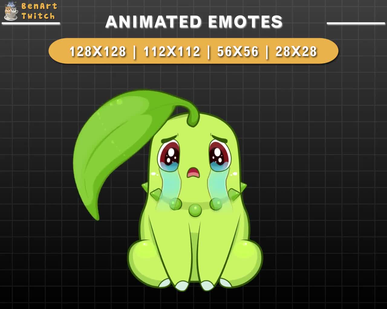 Gesto animado de Twitch Chikorita llorando, lindos gestos de Twitch de Pokémon, lindos gestos para YouTube, Discord video poster