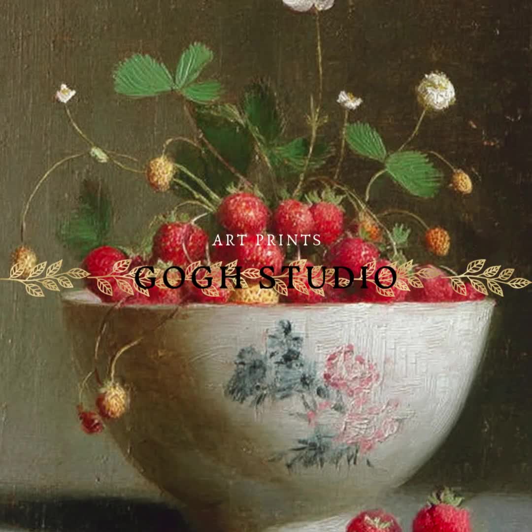 野いちごの静物画：ヴィンテージキッチンウォールアート（デジタル