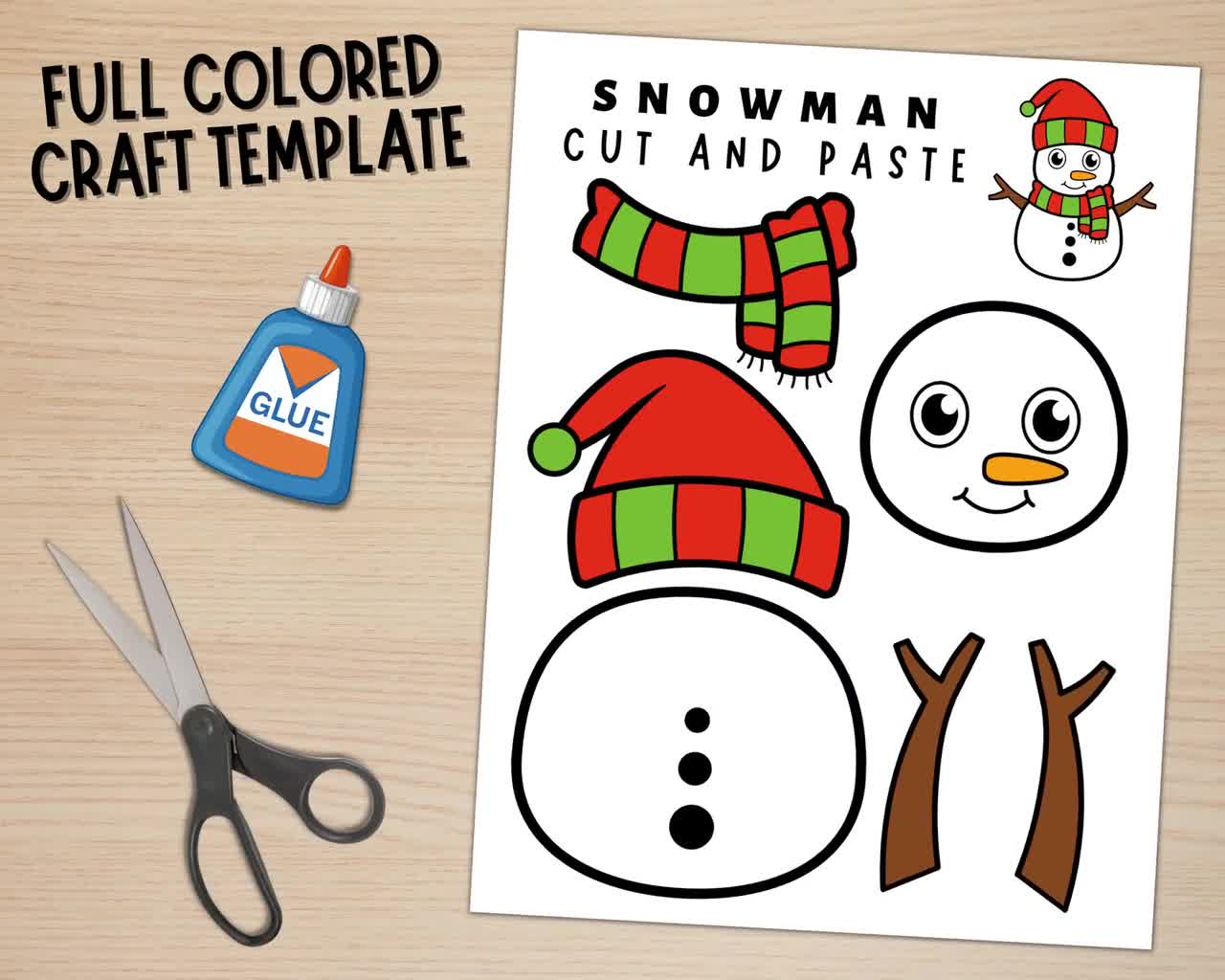 Printable Snowman Craft Template for Kids Winter Activities Color, Cut, and  Glue Build a Snowman Digital Download PDF 