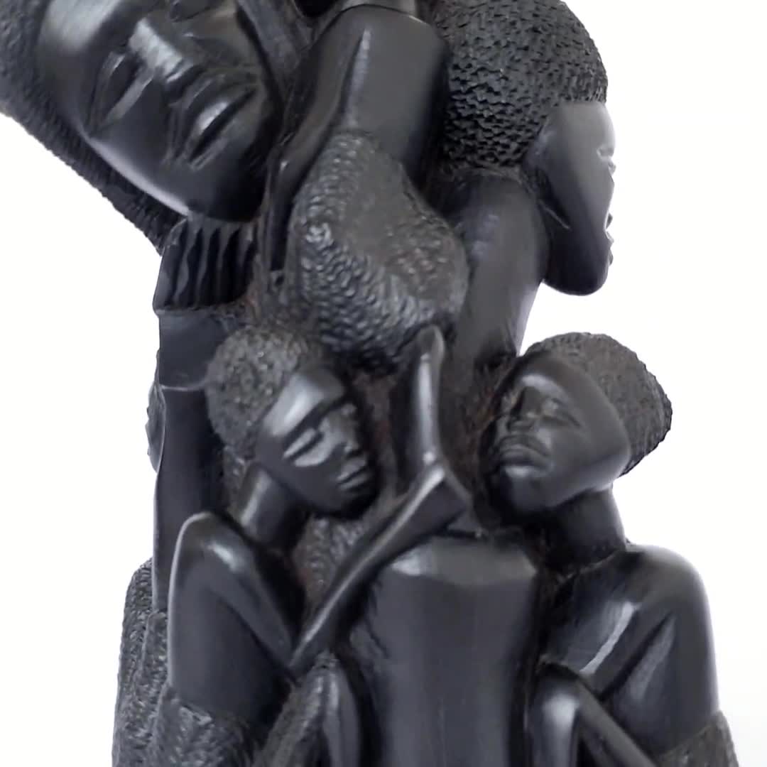 木彫り 黒人頭部置物 約18cm オブジェ Art Wooden Carving Vintage African Makonde Tribal Tree of Life, Ebony