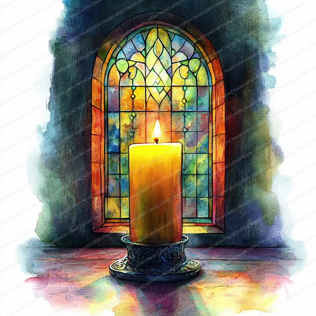 16 キャンドルライト教会の窓のクリップアート | ステンドグラスの