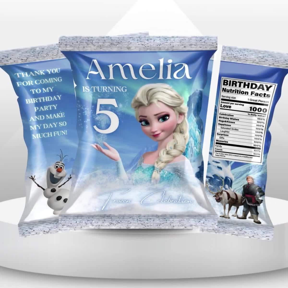 Etiqueta para bolsa de papas fritas de cumpleaños de Elsa, etiqueta para recuerdo de fiesta de cumpleaños número 4 de niña de Frozen, fiesta temática de Frozen, Anna, Frozen, princesa Elsa, fiesta Olaf FG1 video poster