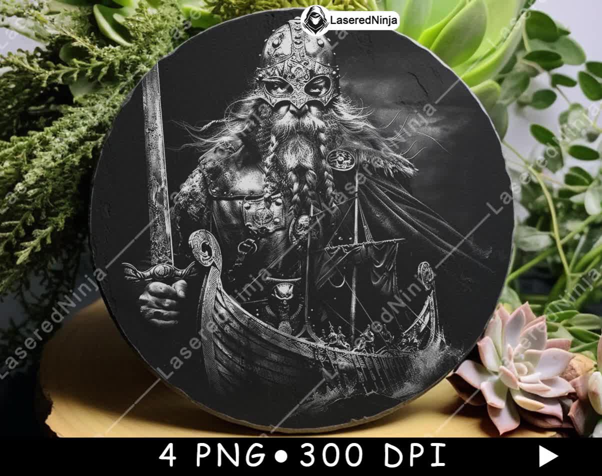 Viking Ship Warrior Art Norse Raider PNG Black White Design Nordic