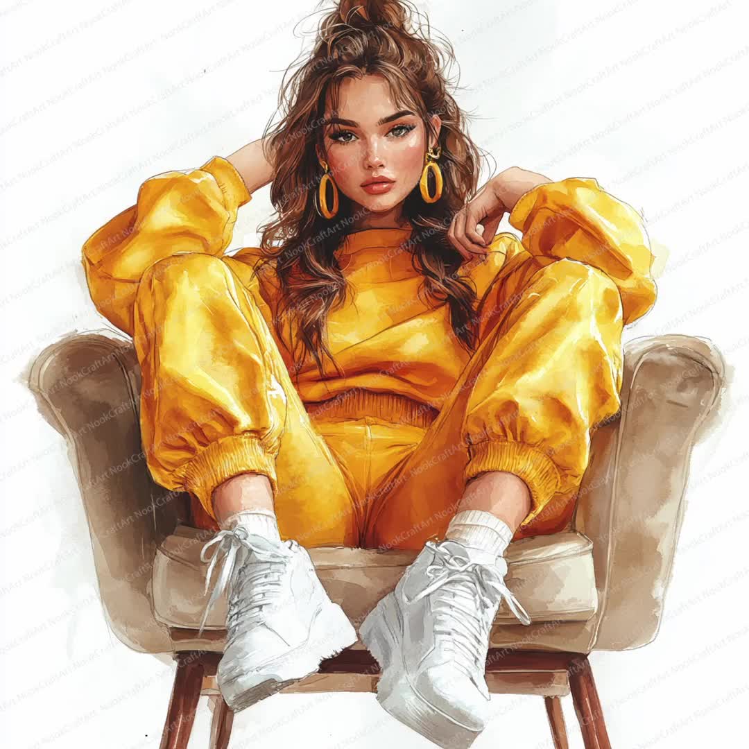 80年代風の女の子のクリップアート17点 | レトロスタイルのデジタル