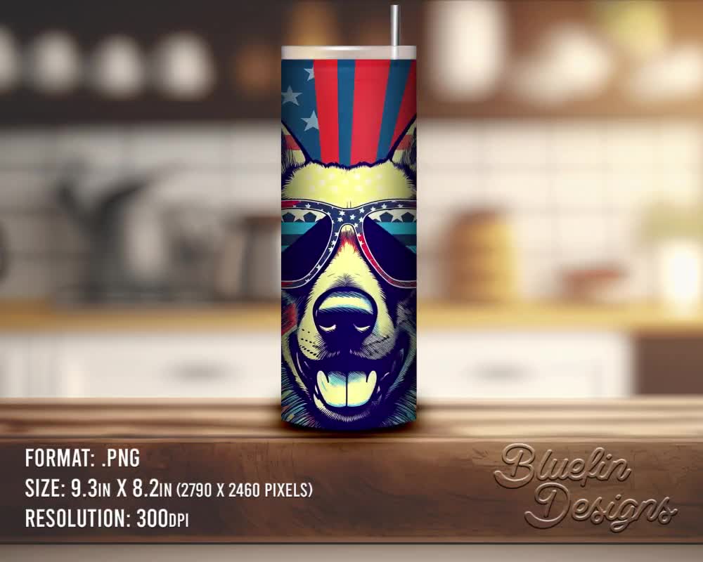 Deals German Shepherd Merica 20oz Skinny Tumbler PNG - 4th of July Tumbler PNG Wrap Sublimation - Straight and Tapered Tumbler PNG