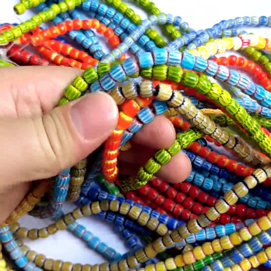 Perlenkette Kette Mit Millefiori Glas Bunt 1 Cm Perlen Quadratisch, Mit Millefiori Glas Perlen