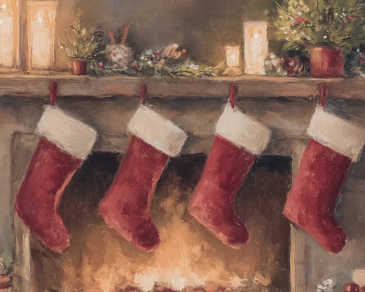 FRAME TVアート「暖炉のそばのクリスマスストッキング」、Samsung