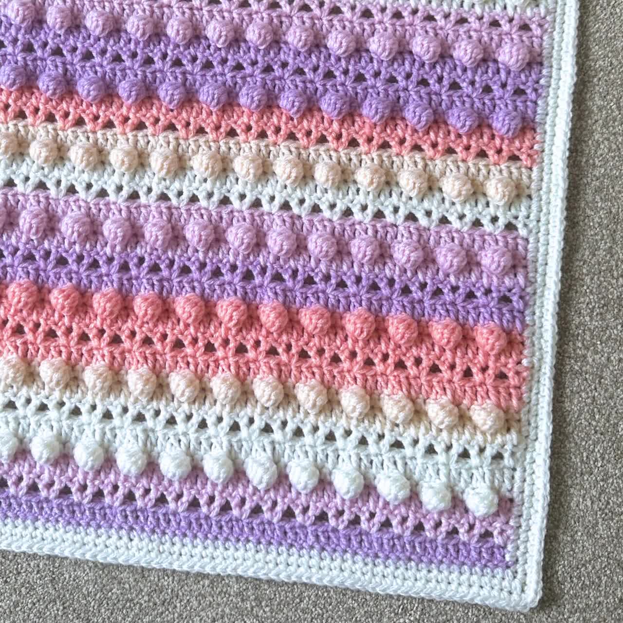 Pink Purple Multi color Throw Blanket Cover 64ish by 50ish Crochet popular Afghan