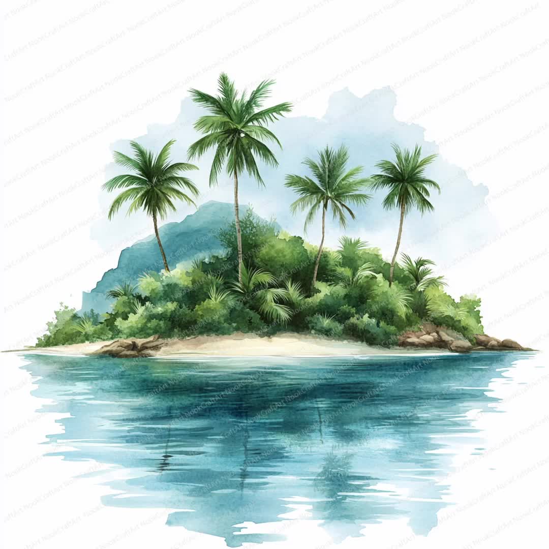 19 Tropical Island Lagoon Clipart | Paradise Beach Illustration Collection  | Printable Watercolor Clipart | High Quality Jpgs | Junk Journal - Etsy  Finland, image size:1080x1080