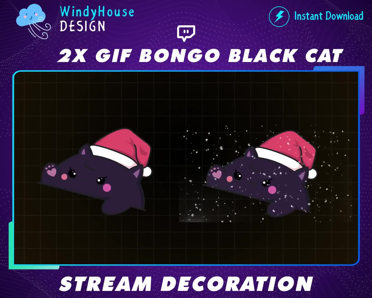 Animated Bongo Black Cat Santa Hat Twitch Emote / Cute Bongo Cat Christmas  Meme / Discord, Gaming, Gif, Cute Kawaii Cat