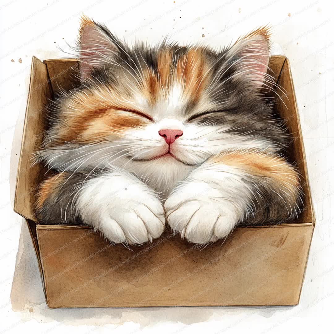 17 箱の中で眠る猫のクリップアート | 心地よい猫のお昼寝のイラスト