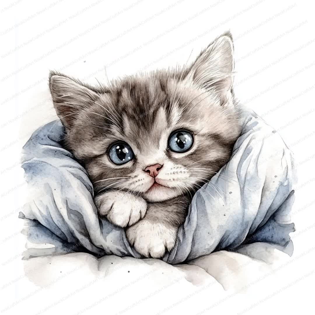 ベッドにいる猫のクリップアート 18 枚 | 眠っている子猫のイラスト