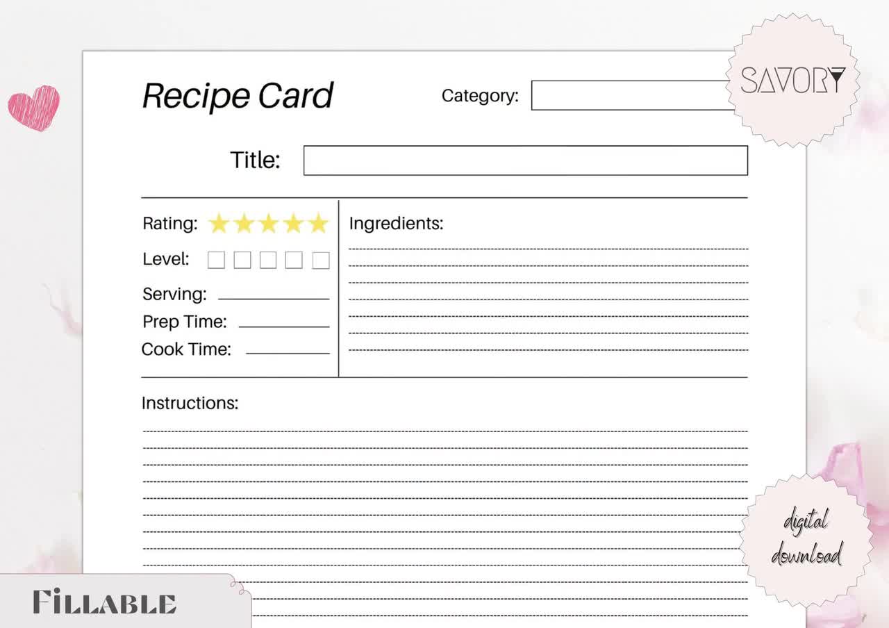 Recipe Book Template, EDITABLE Recipe Sheet Template, Recipe Cards