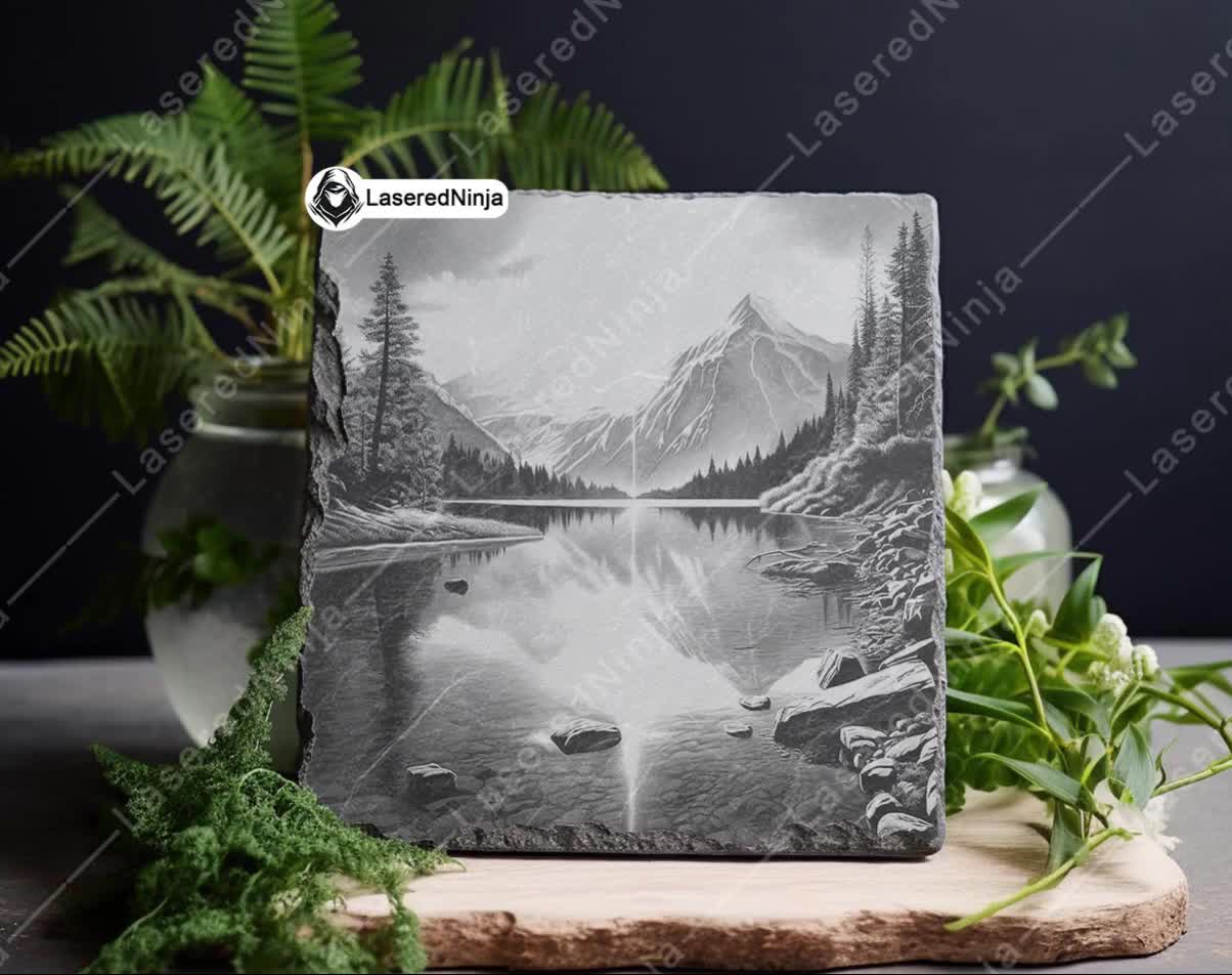 Mountain Landscape Lake Water Winter Pine Trees Nature Laser File