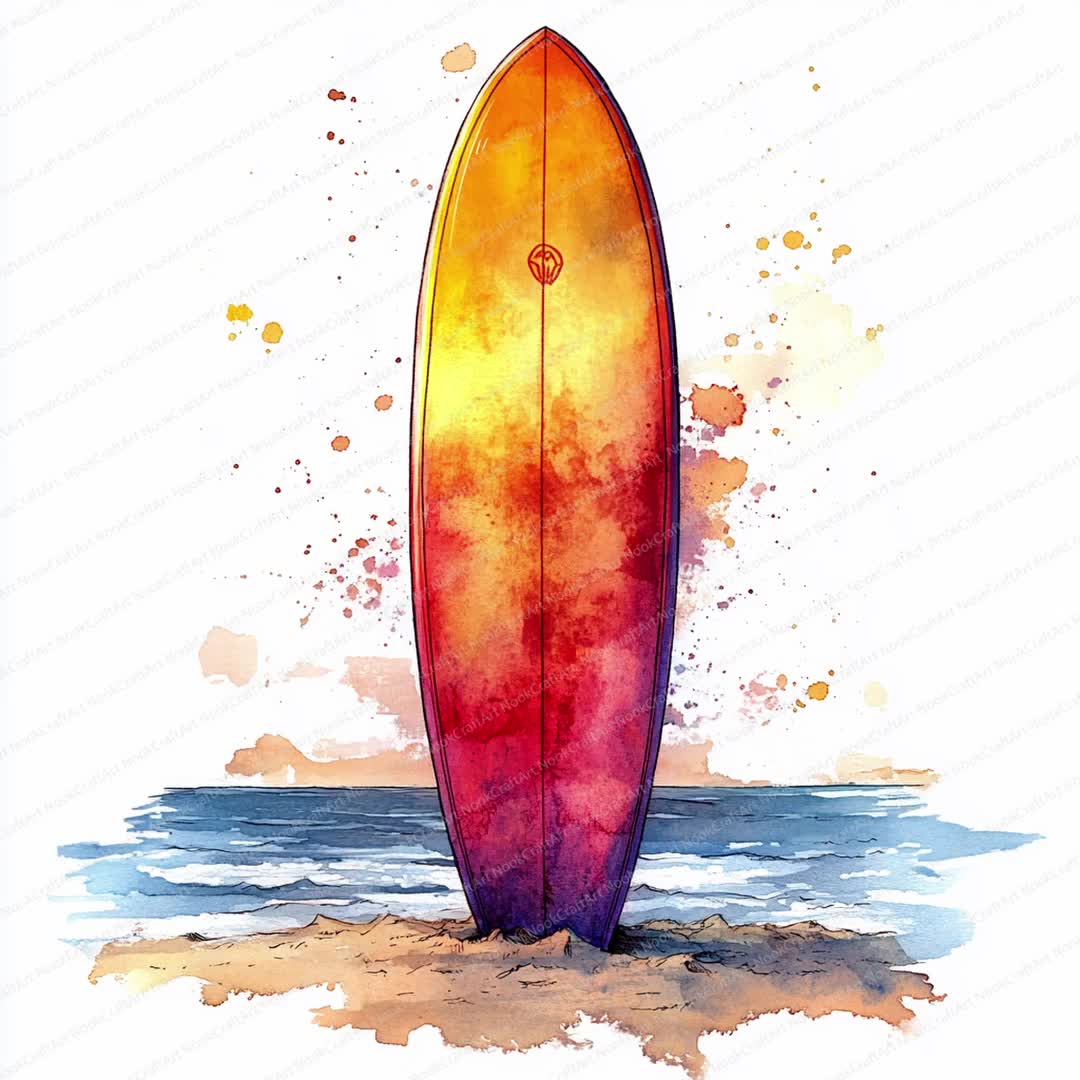 21 Neon Graffiti Surfboard Clipart | Vibrant Surf Design