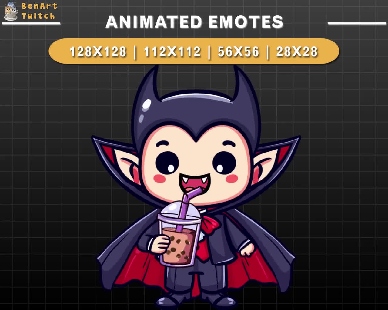Animated Twitch Emote Dracula Milk Tea, Halloween Twitch Emotes, Cute Emotes For Youtube, Discord video poster