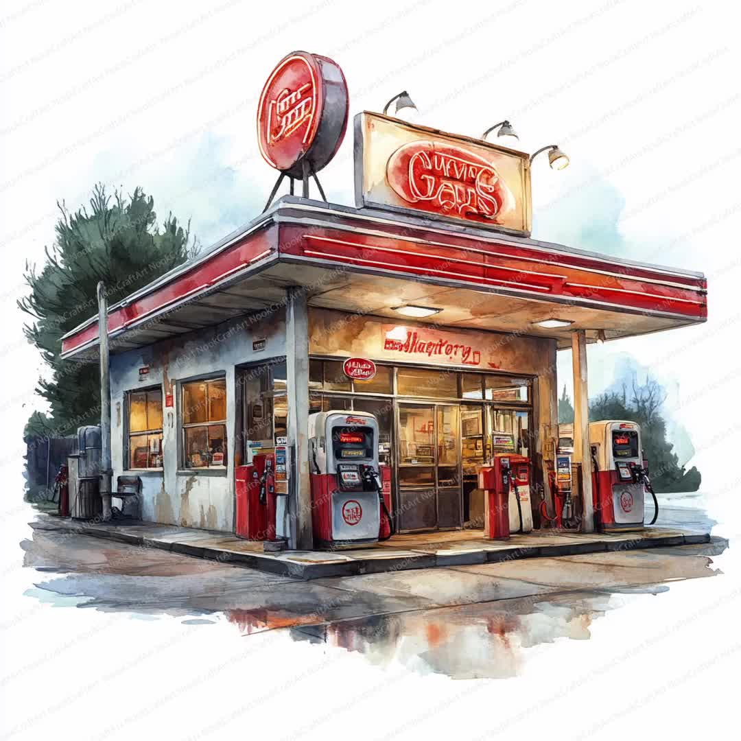 18 ビンテージ ガソリンスタンド クリップアート | レトロなガソリン
