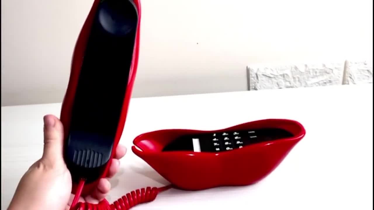 Telefono Fisso A Forma Di Labbra Rosa WX-3016 – Stile Galvanico Unico, Decorazione Da Scrivania Con Supporto Numeri E Ricarica Automatica