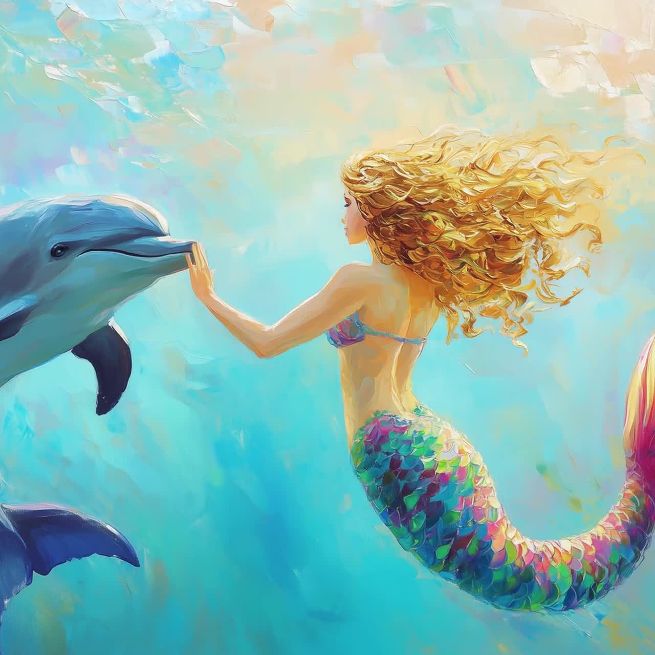 気まぐれな人魚の絵画イルカのデジタルダウンロード海の保育園の装飾