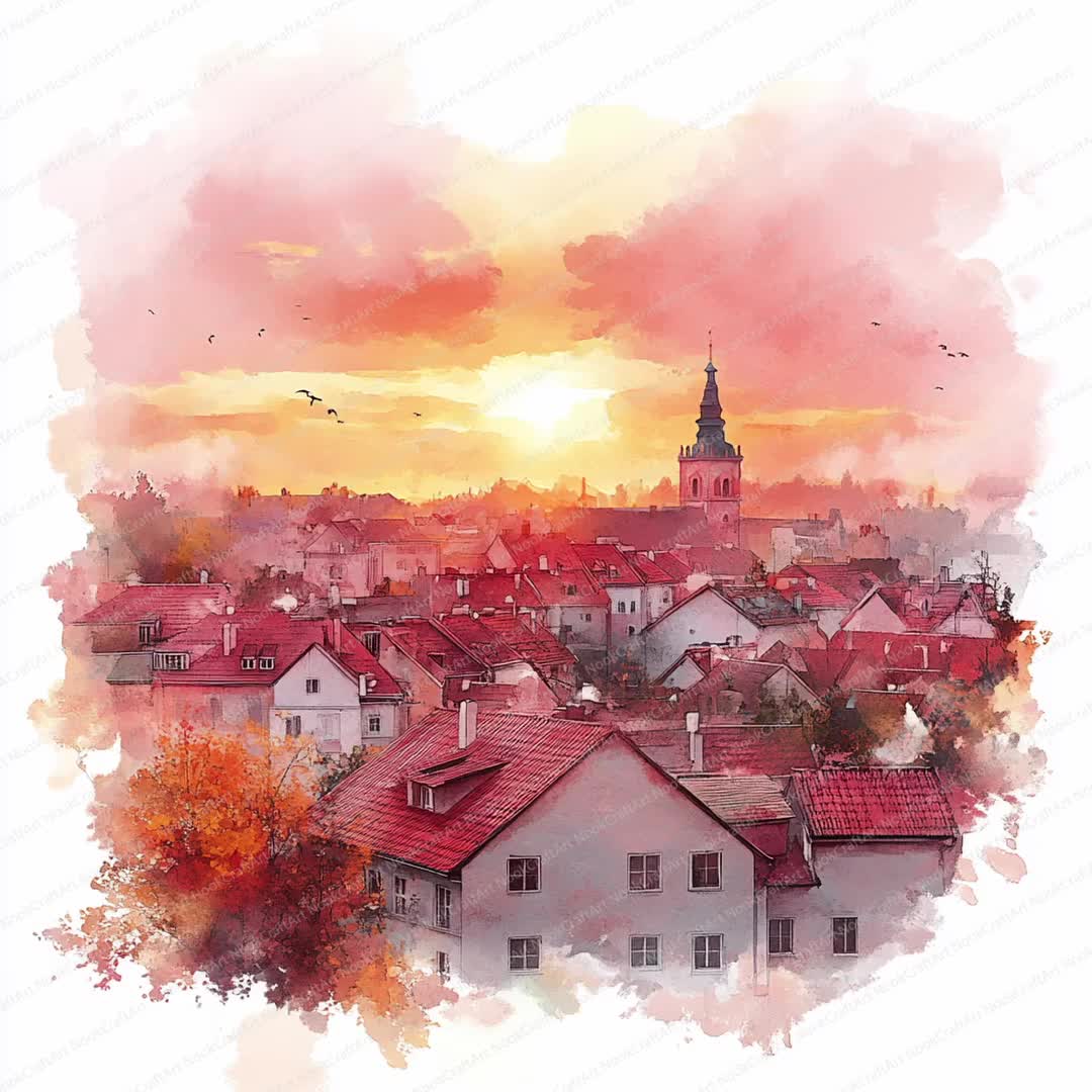 17 都市の屋上夕日クリップアート | 夕暮れの都市景観シルエット