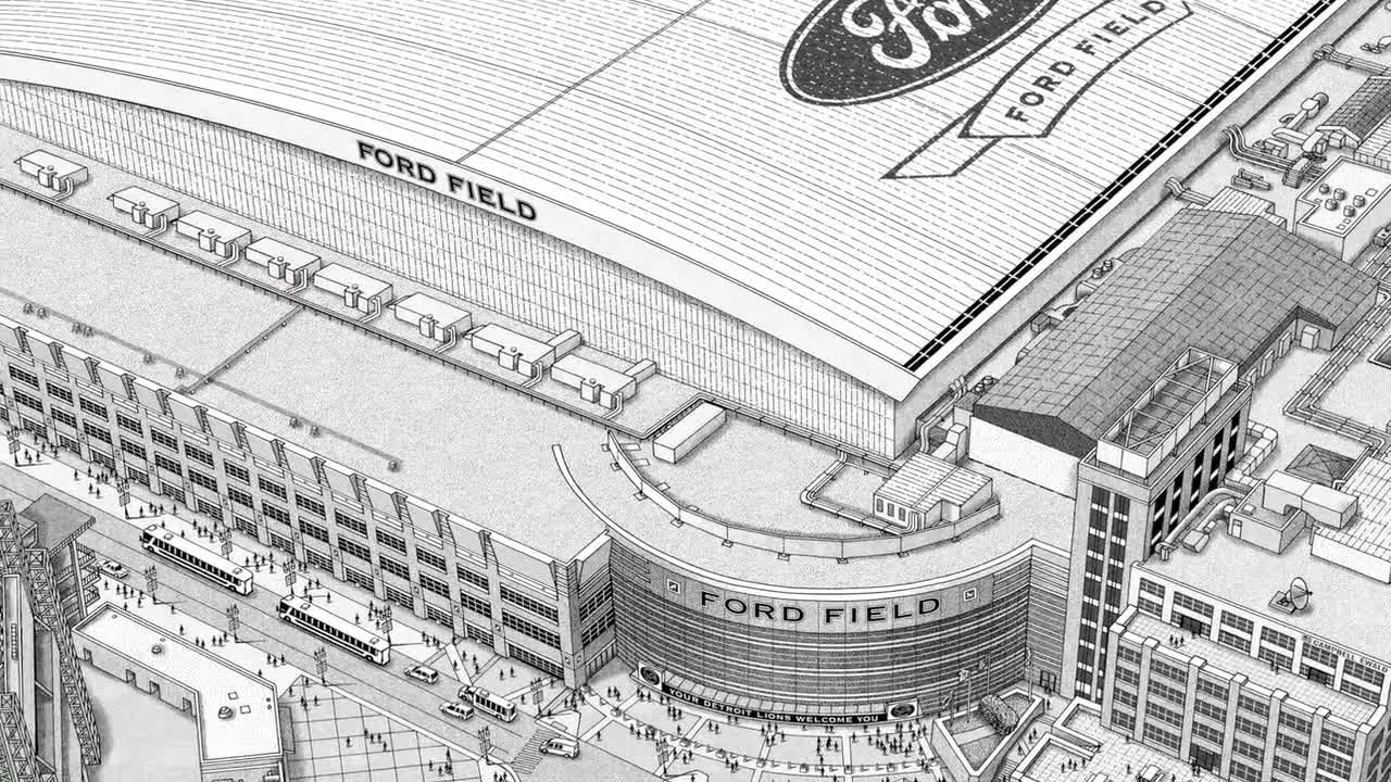 Ford Field Stadium Print Aerial View Detroit Lions -   Hong Kong