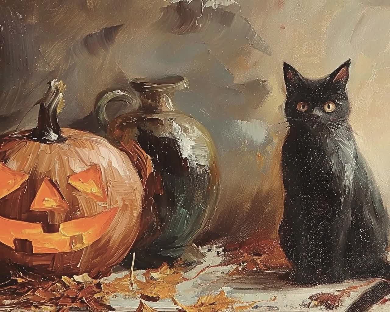 PRINTABLE Halloween Pumpkin Black Cat and Ghost Print