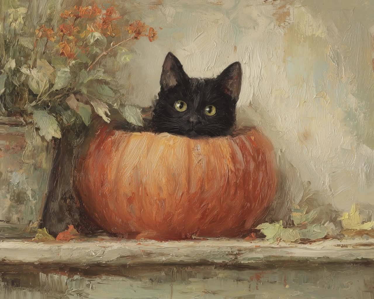 ハロウィンの黒猫ジャック・オー・ランタンフレームTVアート3点セット