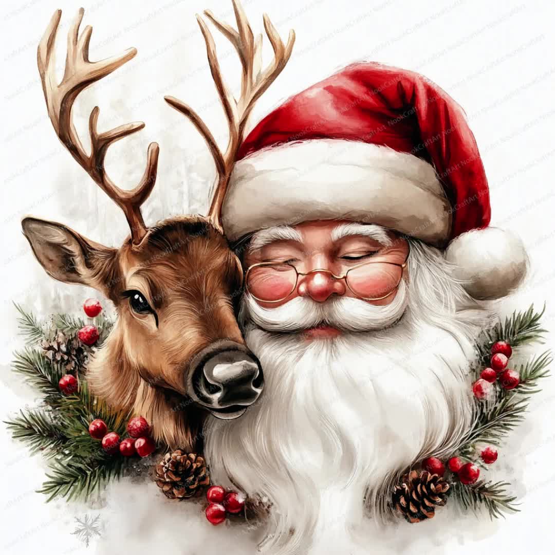 18 サンタとトナカイのクリップアート | かわいいサンタクロースと鹿