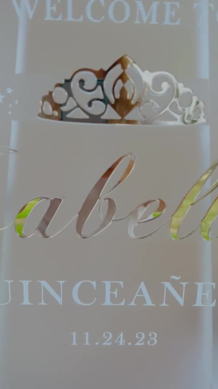 3D Quinceanera Acrylic Welcome Sign, 18x24 Personalized Modern Laser F -  Pink Posies and Pearls