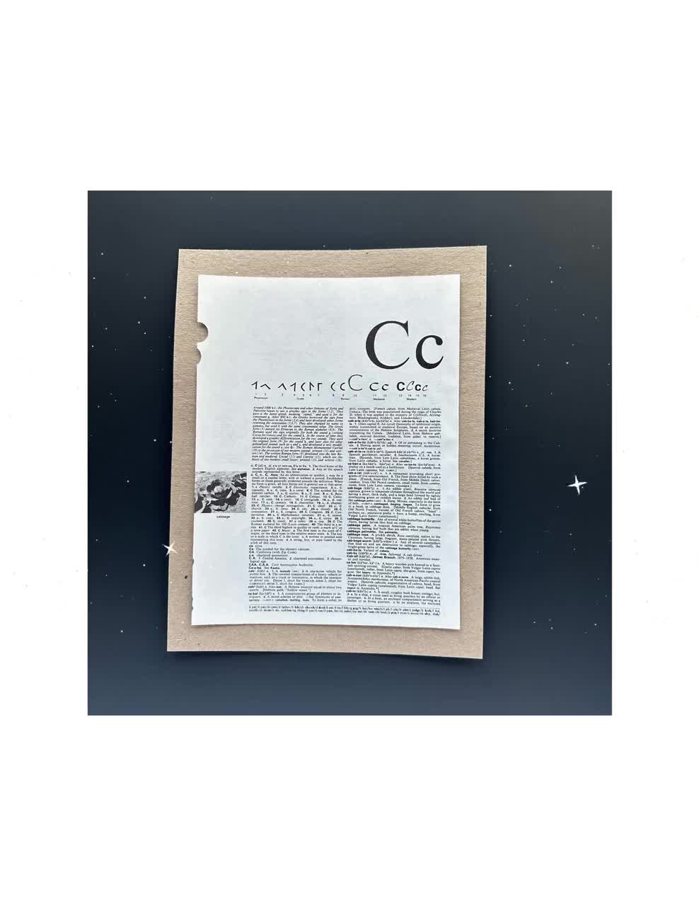 Letter C, Vintage Dictionary Page, Monogram, 7.25” X 9.5