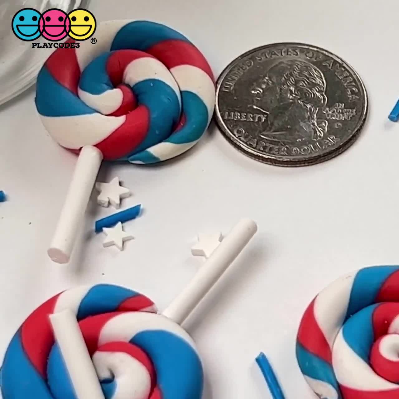 10pcs Lollipop Red White and Blue Swirl Fake Food Charm Patriotic 4th of  July Resin Fake Bake Cabochons Slime Supplies Fake Bake PLAYCODE3 -   Sweden