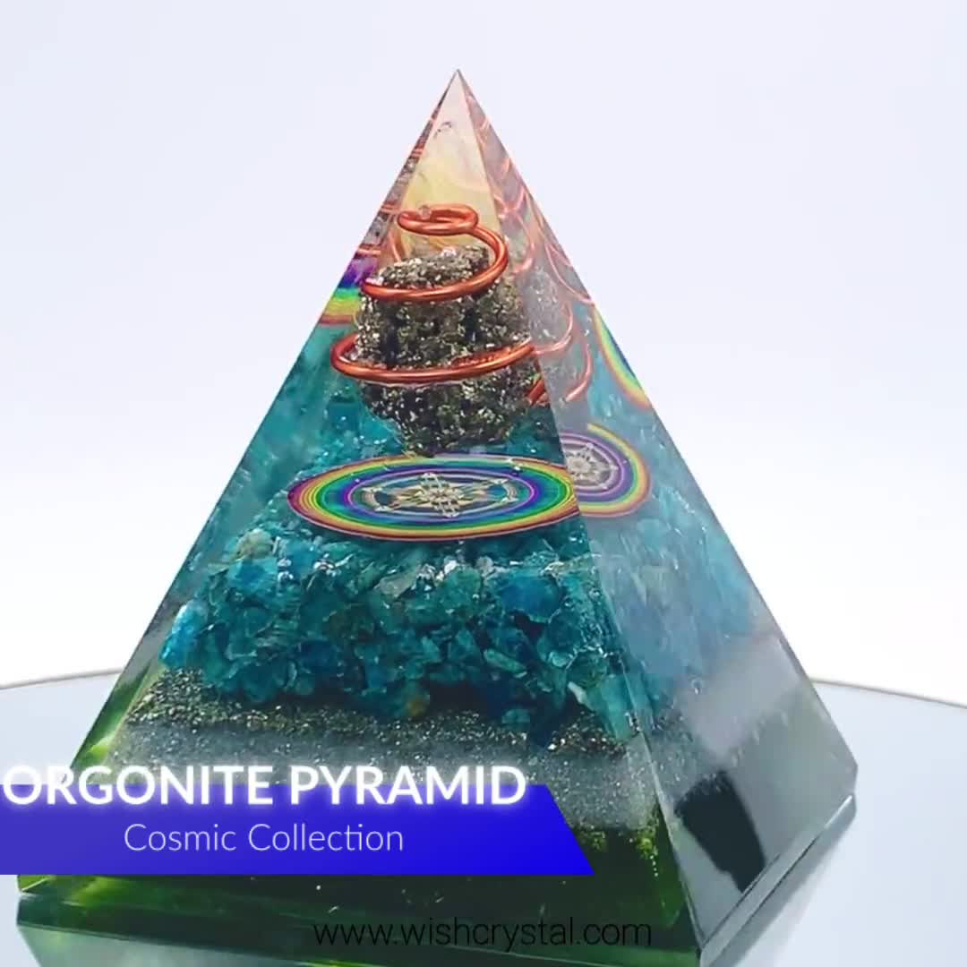 Natural Crystal Orgonite Pyramid EMF Bustomer Pyrite & Copper Aura Crystal  Healing Pyramids