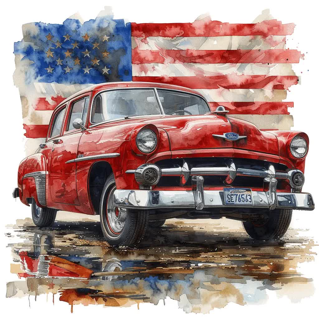31 アメリカン クラシック カー PNG クリップアート、水彩画の