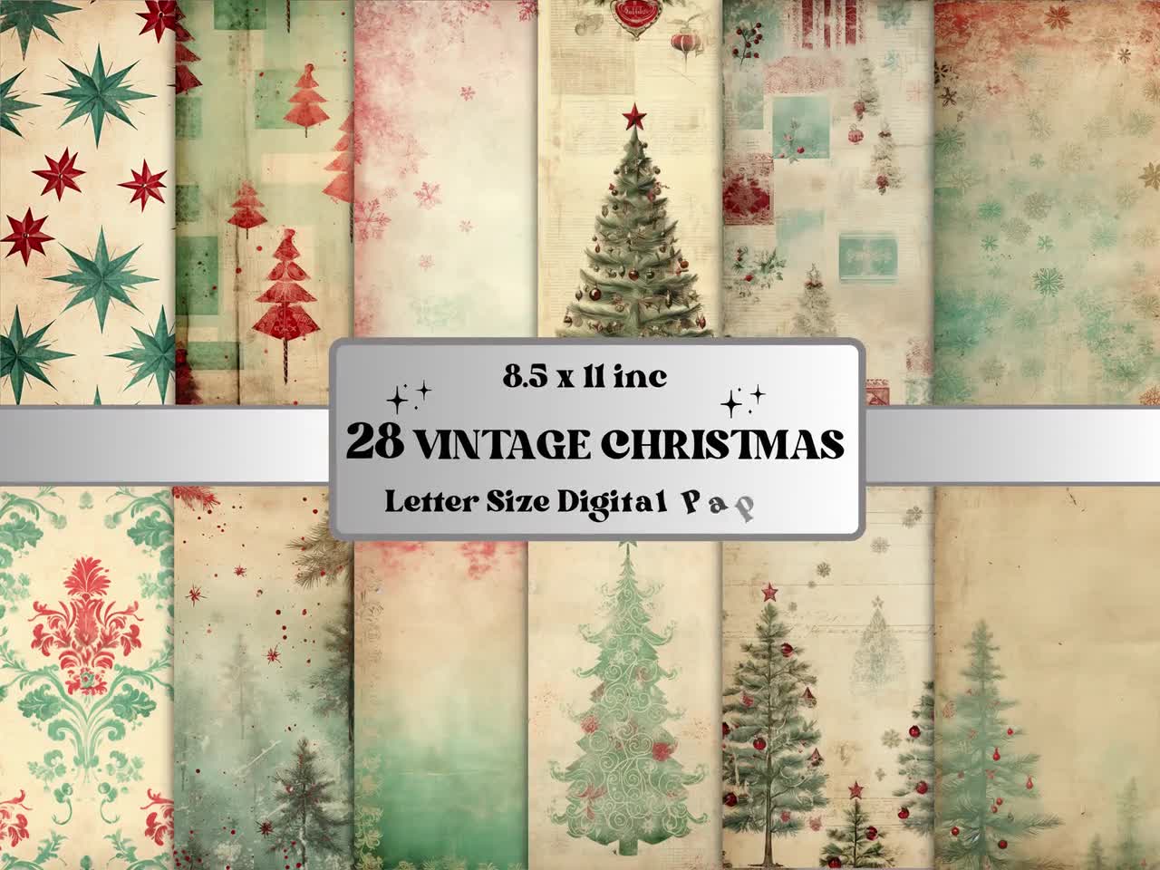 16 Antique Christmas Digital Paper 8.5x11 Instant Download