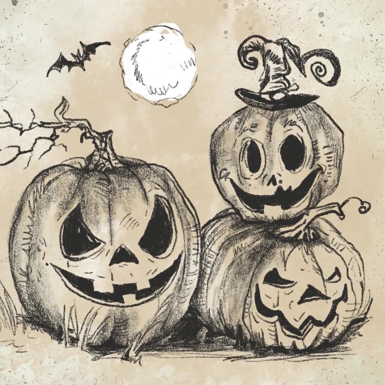 vintage halloween pumpkin drawing