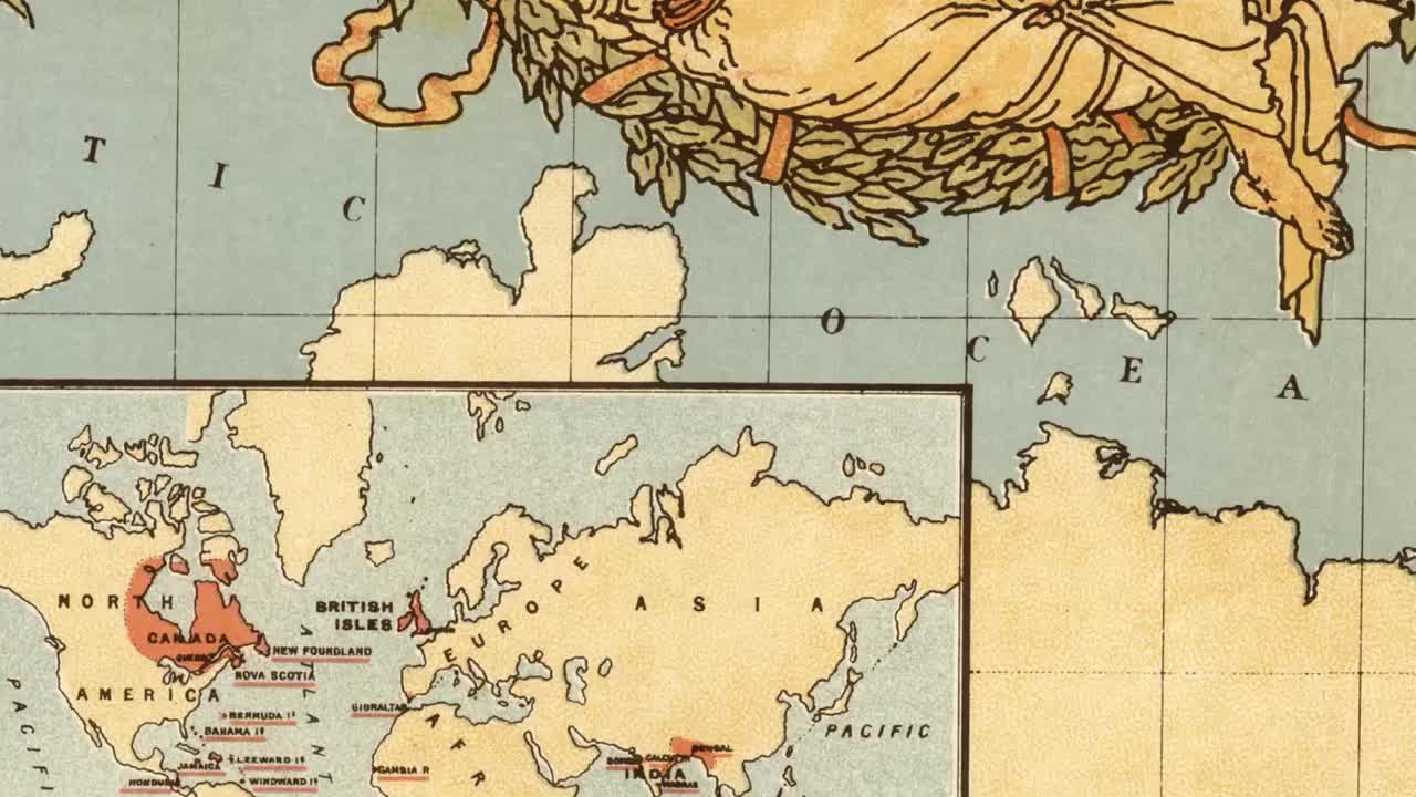 ヴィンテージ大英帝国地図プリント：1886年アンティーク世界地図